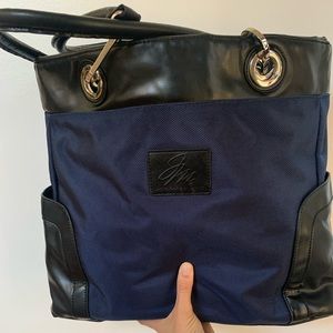 Navy and black leather Travel Tote by Joy Mangano